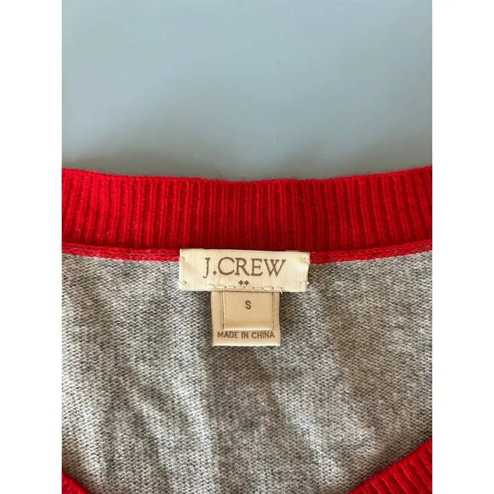 J. Crew polka dot sweater womens S merino wool blend red grey